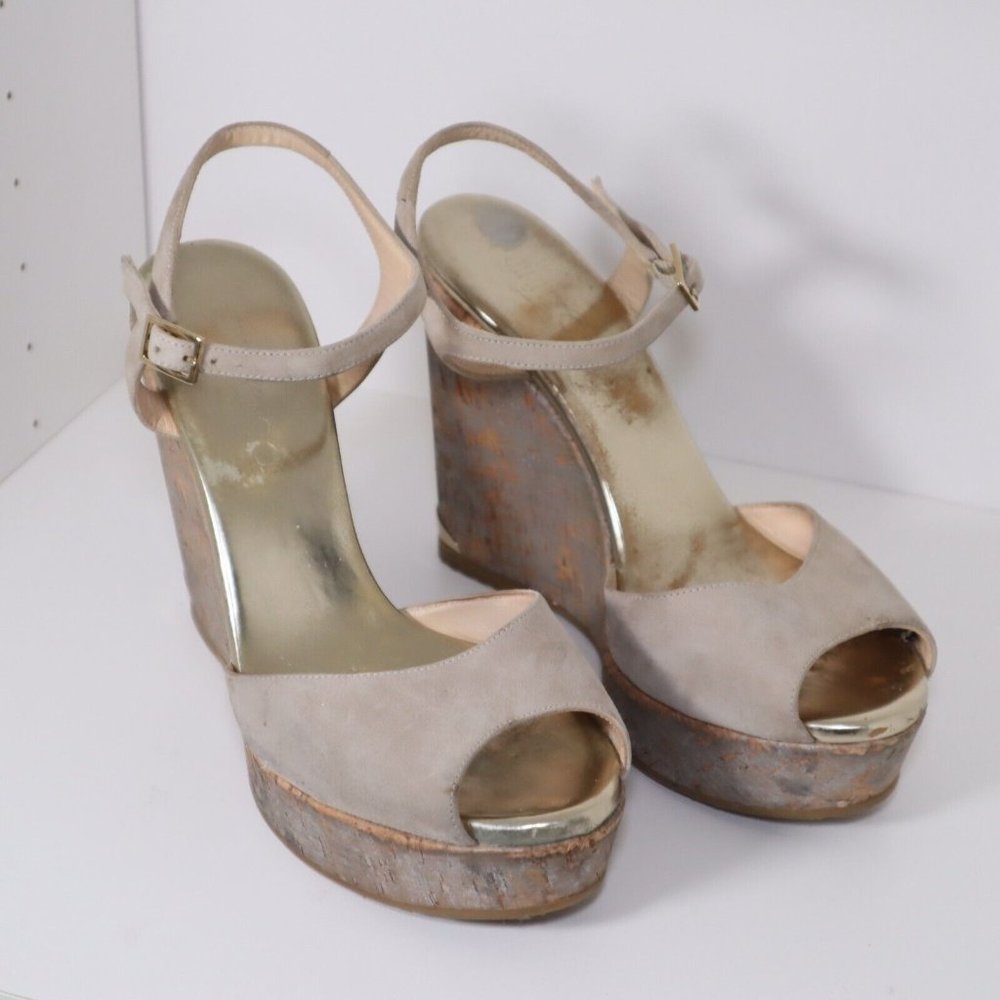Jimmy Choo Perla 120 Suede & Cork Wedge Sandals EU 39.5 US 9